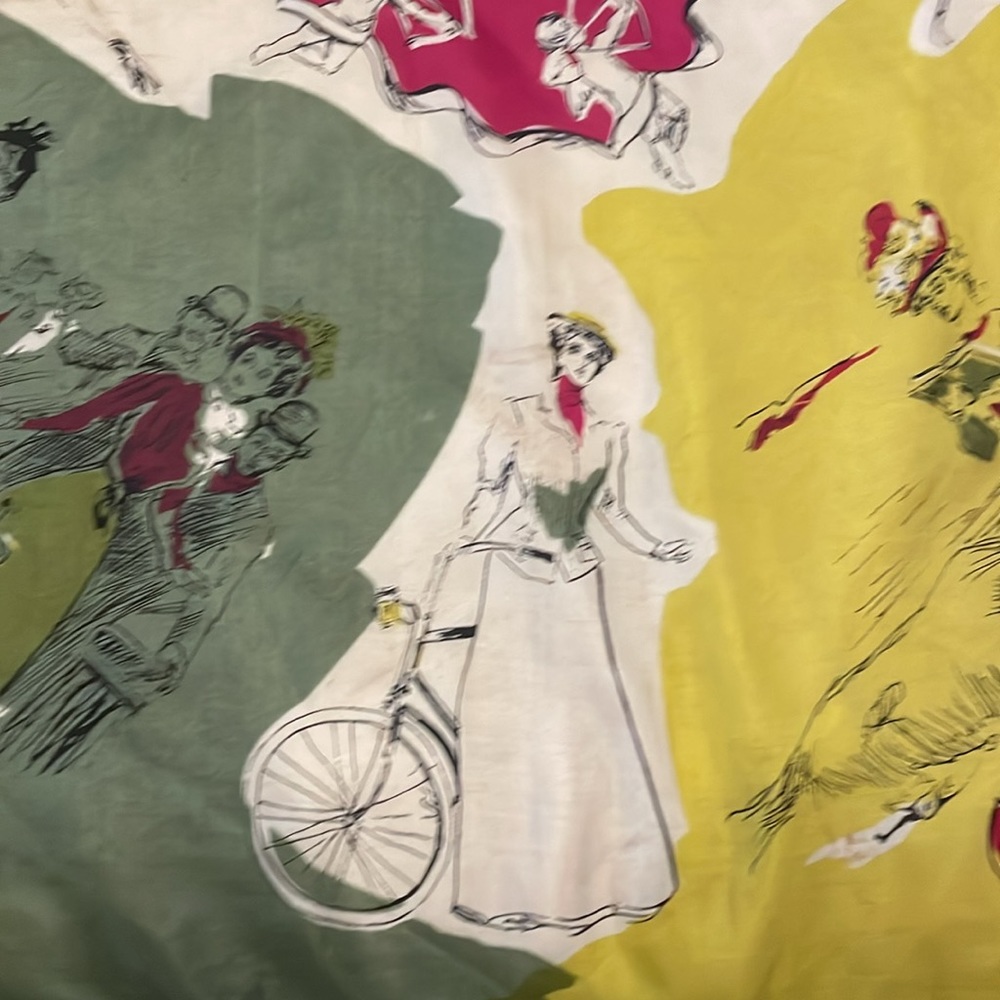 Vintage silk scarf, Victorian style women imprinted - Picture 9 of 15